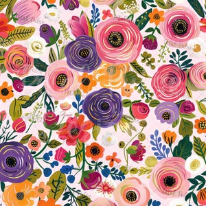 watercolor Floral Seamless Pattern/ spring summer rose floral seamless file/ pink rosa flower seamless/ Fall wildflower digital paper
