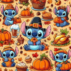 Naadloos patroon met herfst- en Thanksgiving-motief / Naadloos bestand met herfstpompoen en eikel / Naadloos patroon met oogstcupcake en latte / Digitale print op papier en stof