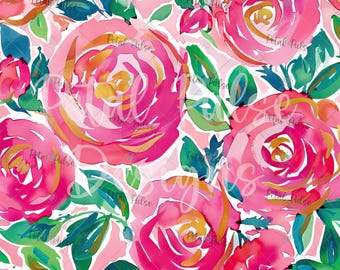Preppy Floral Seamless Pattern/ pink watercolor rose flower seamless print/ spring summer seamless file/ fabric digital paper Sublimation