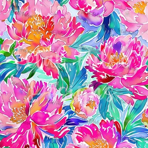 Preppy seamless file/ Peony flower Seamless Pattern/ Tropical Floral seamless/ watercolor summer seamless/ Noemie fabric sublimation digital