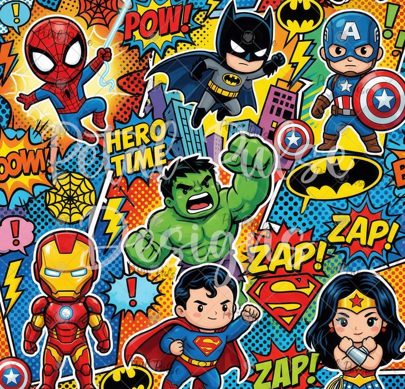 Superhero Seamless Pattern/ Marvel Avengers Print/ Cartoon Comic Book ...
