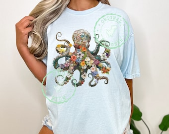 Bloemenmozaïek Octopus PNG-bundel - Levendige zeeleven digitale kunst downloaden - kleurrijke oceaandieren, marine decor png, grillige oceaan png