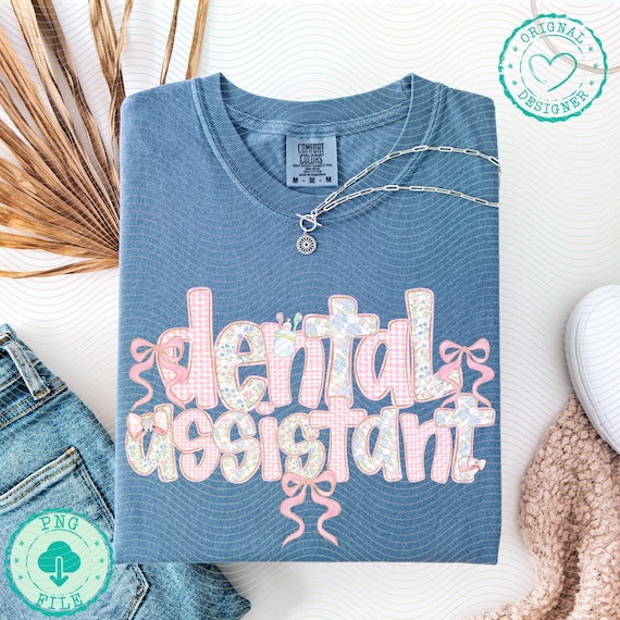 Coquette Dental assistant digital png Preppy png design floral bow sublimation png printable download for shirt trendy dental assistant png