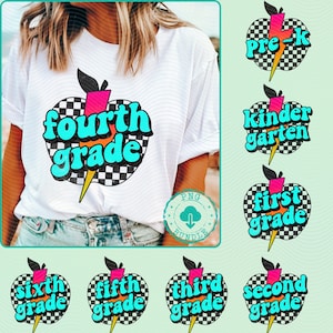 Teacher shirt png bundle, Retro Apple Teacher png, Back To School Bundle Teacher Png Bundle Custom Grade Teacher Png First Day Of School Png
