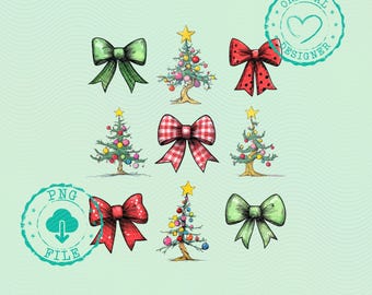 Kokette Weihnachtsschleife png, Weihnachtsbaum-Designs, Weihnachtssublimation, Trending png, Retro Urlaub png, Feiertagsstimmung png, Girly png