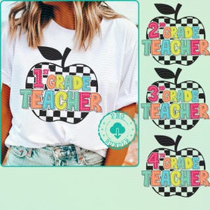 Teacher shirt png bundle, Retro Apple Teacher png, Back To School Bundle Teacher Png Bundle Custom Grade Teacher Png First Day Of School Png