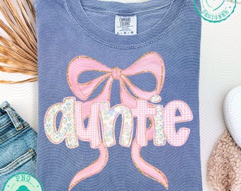 Coquette Auntie PNG | Floral Pink Bow Sublimation Design | Aesthetic Preppy Auntie Shirt PNG | Cute Auntie Gift Idea for Cricut & Printing