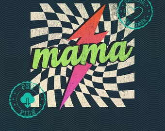 Neon Lightning png, Checkered Mama png, Neon Mama png, Mama png, Cool Mom, Cool Mom png Lightning Bolt Design Mama png
