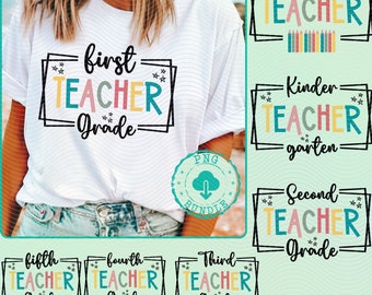 Teacher png, 7 design Bundle, 1st grade png, 2nd grade png, 3rd grade png, 4th grade png teacher shirts png retro teacher png Back to School