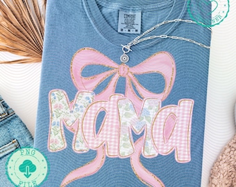 Coquette Mama PNG | Floral Pink Bow Sublimation Design | Aesthetic Preppy Mom Shirt PNG | Cute Mom Gift Idea for Cricut & Printing
