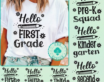 Hello First Grade png, 7 design Bundle, 1st grade png, 2nd grade png, 3rd grade png, 4th grade png, teacher shirts png, retro teacher png,