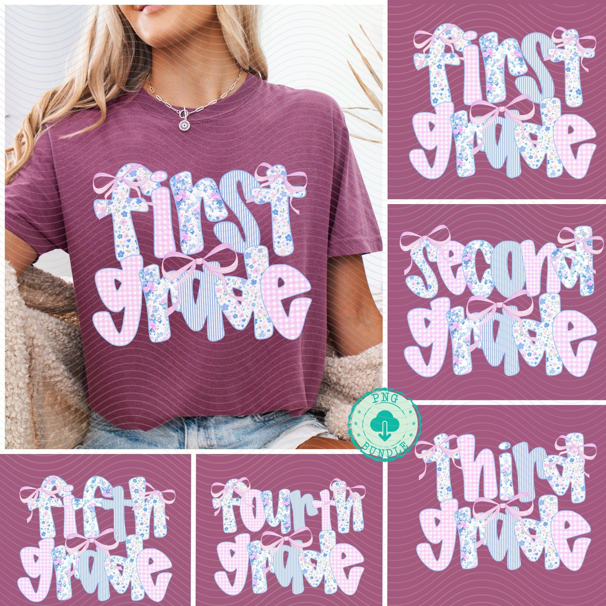 Preppy Back To School PNG Bundle Grandmillenial Coquette Pencil bow Grades Teacher Png 1st 2nd 3rd 4th 5th Doodle Hand Drawn Teacher Png