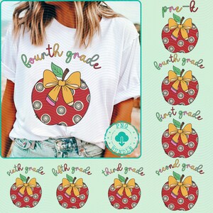 Teacher shirt png bundle, Retro Apple Teacher png, Back To School Bundle Teacher Png Bundle Custom Grade Teacher Png First Day Of School Png