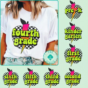 Teacher shirt png bundle, Retro Apple Teacher png, Back To School Bundle Teacher Png Bundle Custom Grade Teacher Png First Day Of School Png