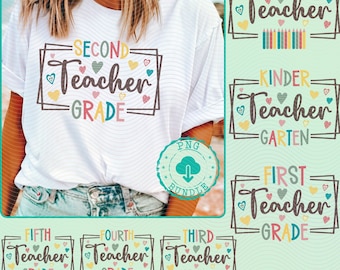 Teacher png, 7 design Bundle, 1st grade png, 2nd grade png, 3rd grade png, 4th grade png teacher shirts png retro teacher png Back to School