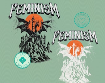 Feminism Dragon Graphic Png Castle Dragon Gothic Png womens empowerment png women's rights Vintage 90s Feminism Dragon Png political SS067