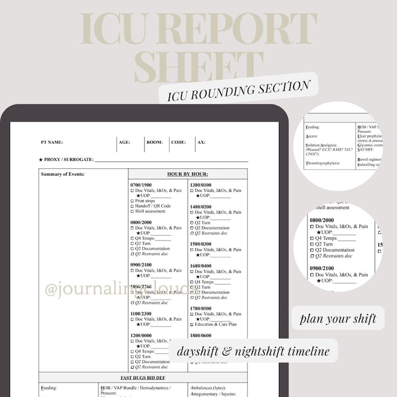 ICU Nurse Report Sheet With Hourly Rounding (digital Download) - Etsy