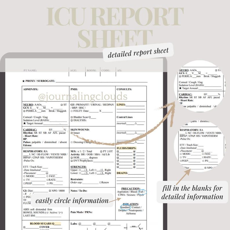 Icu Rounding ICU Nurse Report Sheet With Hourly Rounding (digital Download) - Etsy