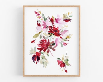 Watercolour, Floral Art, Roses, Bold Print, Eclectic, Abstract Floral Art, Botanicals,