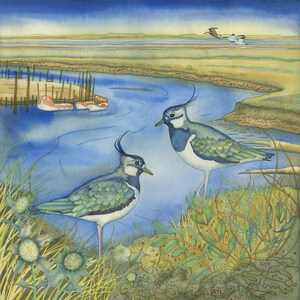 Une seule carte de voeux représentant un tableau original : « Vanneaux à Morston ».