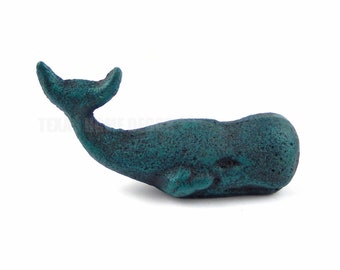 Whale Paperweight Figurine Cast Iron Very Heavy Office Nautical Teal 4.5"
