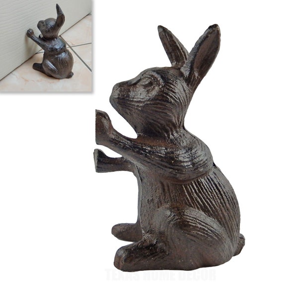 Bunny Rabbit Indoor Cast Iron Doorstop Figurine Bookend Rustic Antique Brown