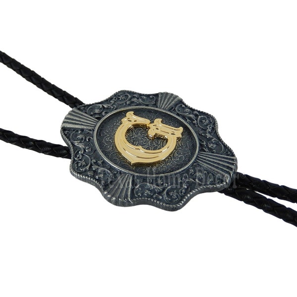 Initial Letter "G" Bolo Tie Western 38" Genuine Leather Cord Detailed Tips