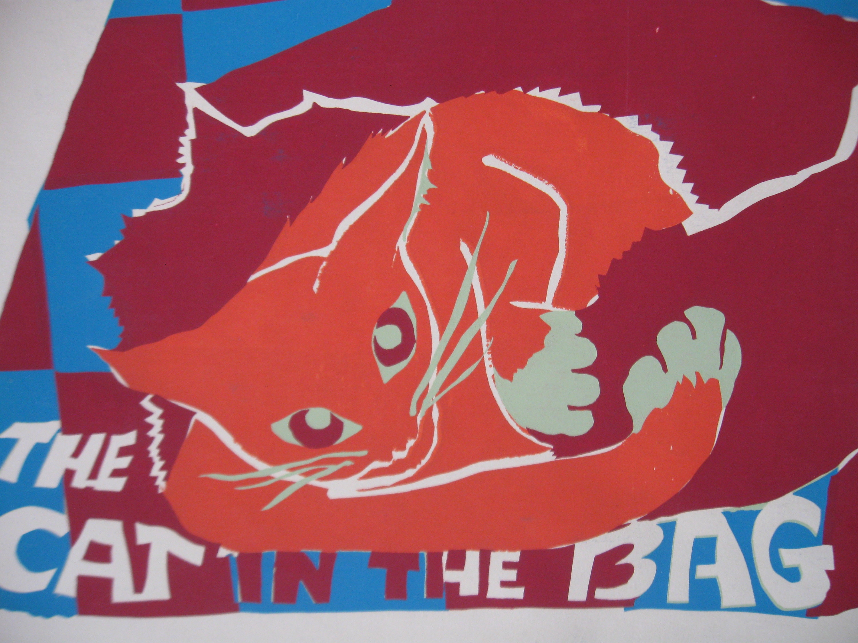 1960s Silk Screen the Cat in the Bag by Daphne Etsy