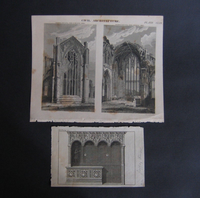 2 Gothic Architecture Engravings from Books image 1