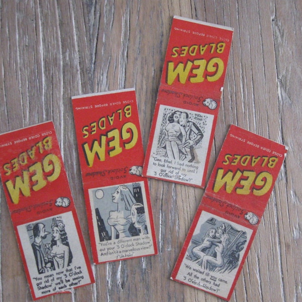 4 1940s Gem Blades 5 O'Clock Shadow Matchbook Covers