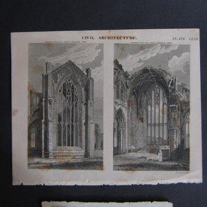 2 Gothic Architecture Engravings from Books image 2