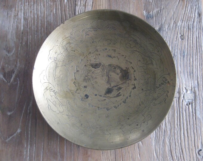 Vintage 60s Chinese Brass Bowl With Dragon & Patination Etsy