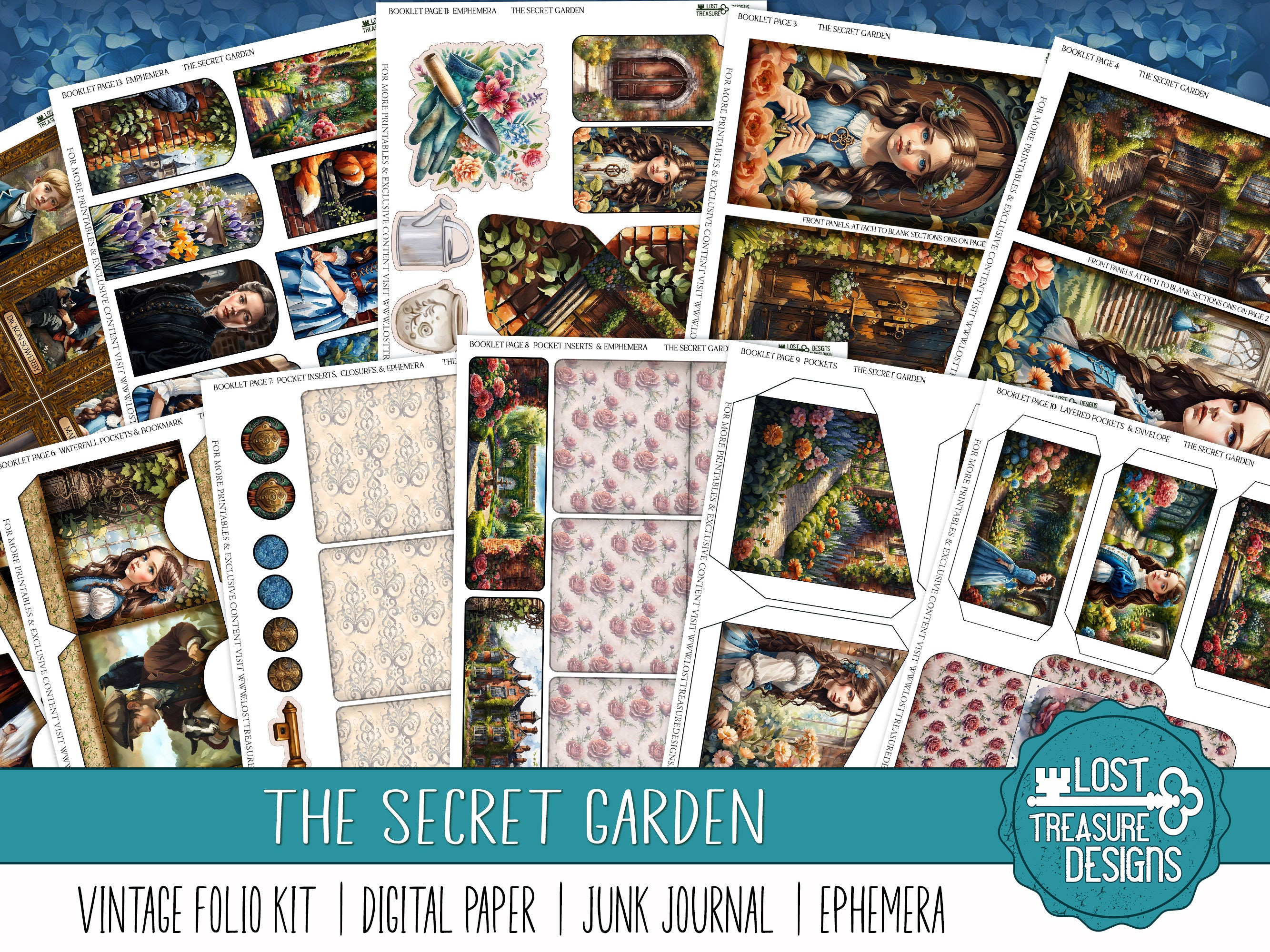 Secret Garden Junk Journal Kit: Vintage Folio, Ephemera (digital ...