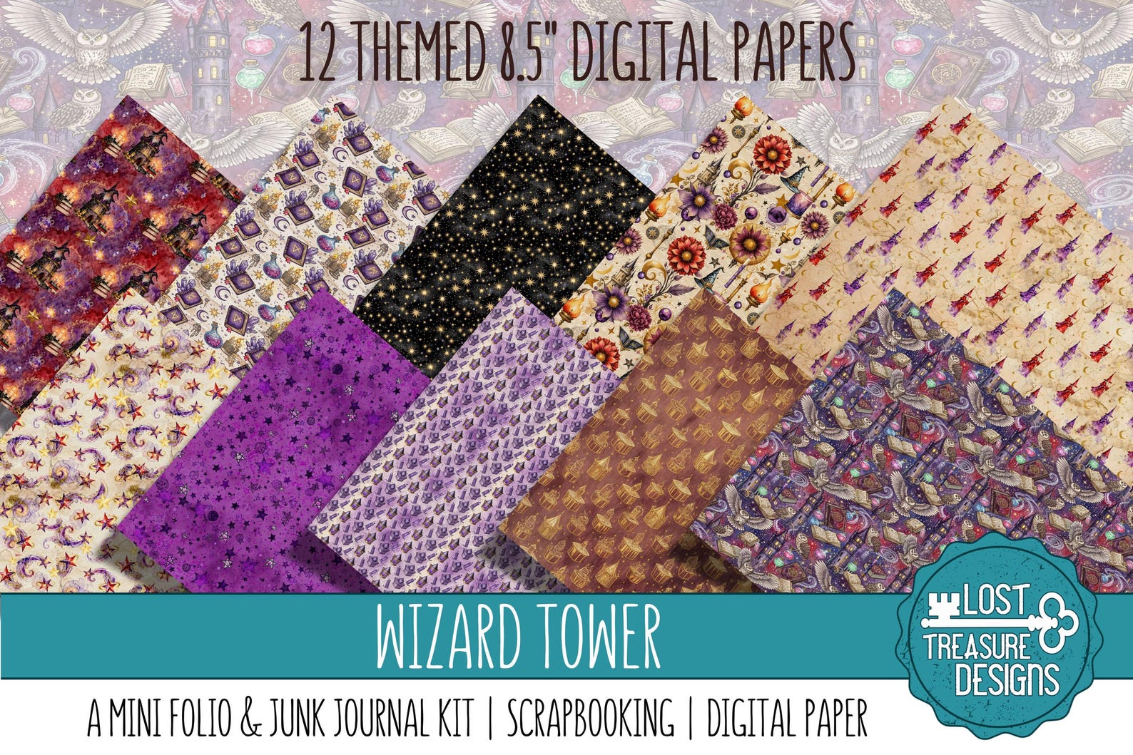 Wizard Tower Junk Journal Kit: Mini Folio, Scrapbook Papers (digital ...