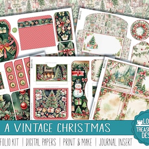 Um kit de fólio de NATAL VINTAGE. Enfeites, Scrapbooking digital, Imprimir e fazer, Papéis de designer, fazer um presente, Artesanato de Natal, projeto fácil