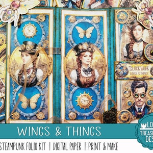 ASAS E COISAS: Um kit fólio Steampunk, kit para impressão em papel com enfeites, papéis digitais, kit para imprimir e fazer, presente steampunk