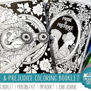 Orgueil et préjugés, livre de coloriage avec journal indésirable, kit imprimable Papercraft avec embellissements, livre de coloriage pour adultes, cadeau à imprimer