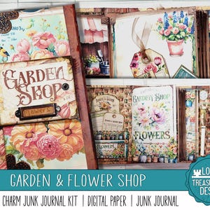 GARDEN & FLOWER Shop: Ein Vintage Charm Junk Journal Kit, Papierbasteln Kit mit Verzierungen, Digitale Papiere, Drucken, Bastelset drucken und basteln