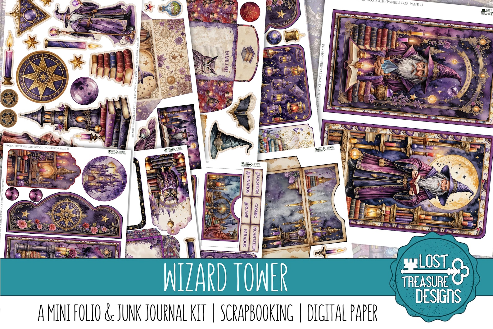 Wizard Tower Junk Journal Kit: Mini Folio, Scrapbook Papers (digital ...