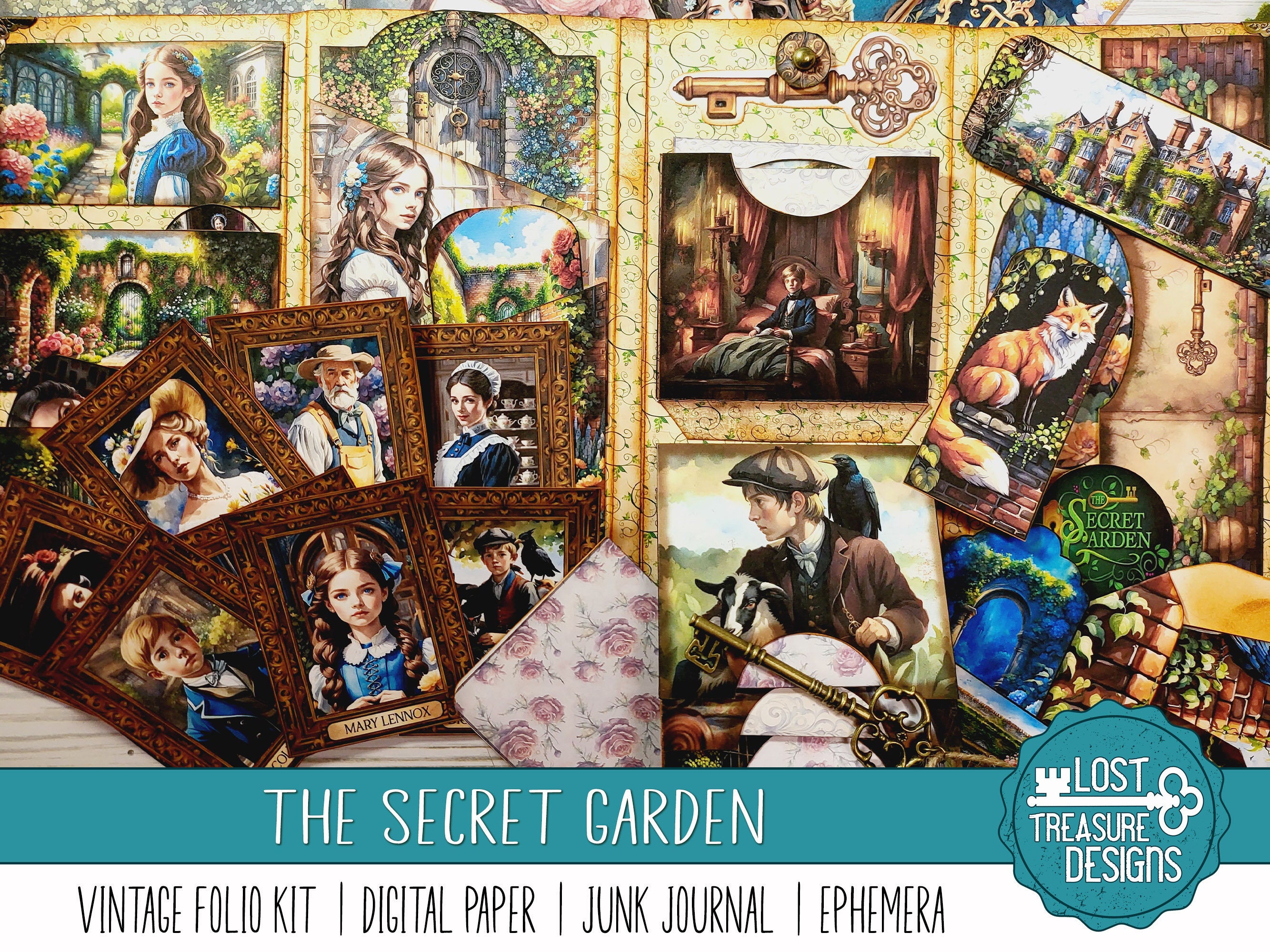 Secret Garden Junk Journal Kit: Vintage Folio, Ephemera (digital ...