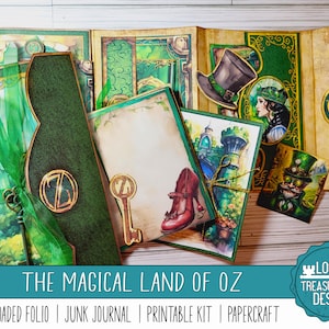 Kit folio chargé LAND OF OZ avec journal indésirable, kit imprimable Papercraft avec embellissements, cadeau imprimable, scrapbooking, encarts de journal