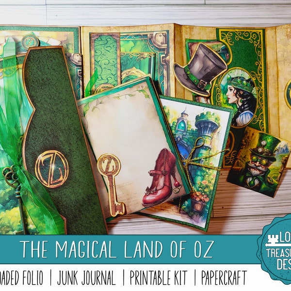 The Magical Land of Oz Folio Kit with Junk Journal, Papercraft Printable Kit with Embellishments.