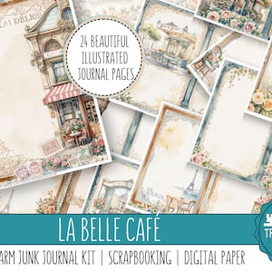 LA BELLA CAFÉ : kit de carnets A Paris Charm Junk, embellissements, papiers de scrapbooking numériques, impression et fabrication, papiers de créateurs, fabrication de cartes, France