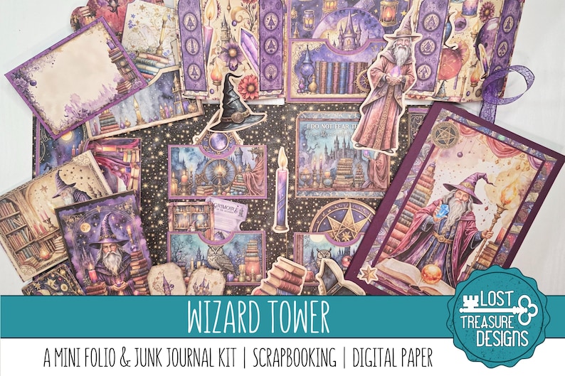 Wizard Tower Junk Journal Kit: Mini Folio, Scrapbook Papers (digital ...