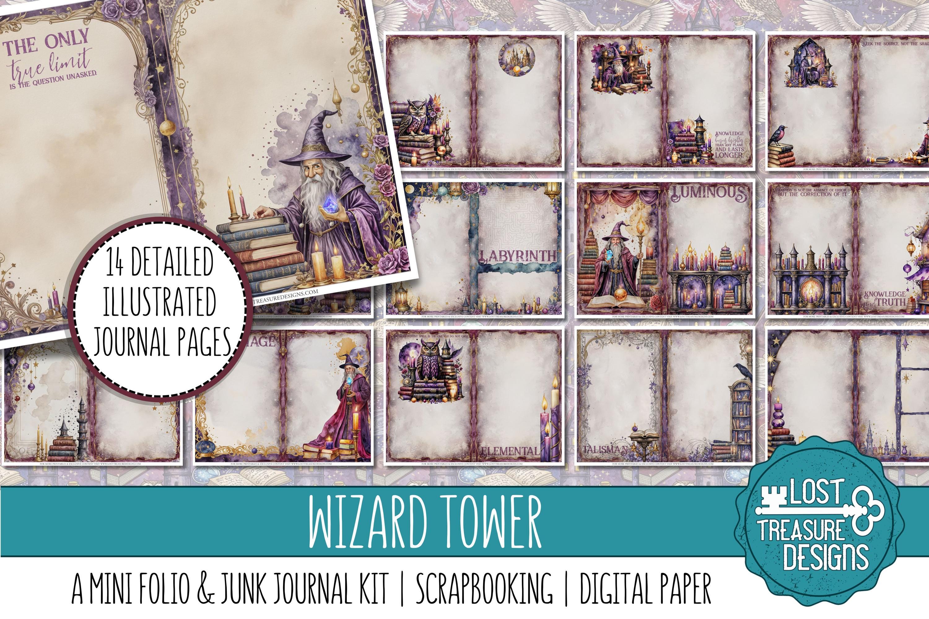 Wizard Tower Junk Journal Kit: Mini Folio, Scrapbook Papers (digital ...