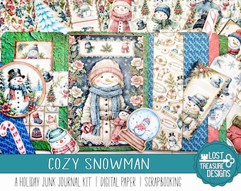 Bonhomme de neige confortable : kit de carnet de bord pour les fêtes, créations en papier, décorations, papier de scrapbooking, papiers numériques, kit d&#39;impression et de création artistique, impression et fabrication
