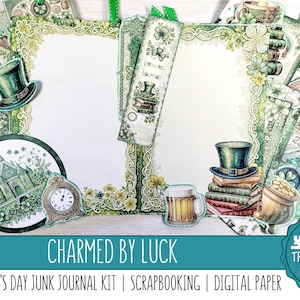 CHARME PAR LA CHANCE : kit de carnet de bord pour la Saint-Patrick, embellissements, papiers de scrapbooking numériques, impression et fabrication, papiers design, fabrication de cartes