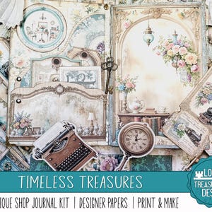 TESORI SENZA TEMPO: un kit di diario di un negozio di antiquariato, un kit di ciondoli vintage, stampa e realizza, carta per scrapbooking, abbellimenti, un regalo fantastico