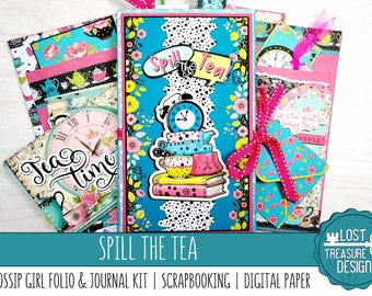 SPILL THE TEA : kit folio et carnet Gossip Girl, créations en papier, embellissements, papiers numériques, scrapbooking, fabrication de cartes, téléchargement numérique