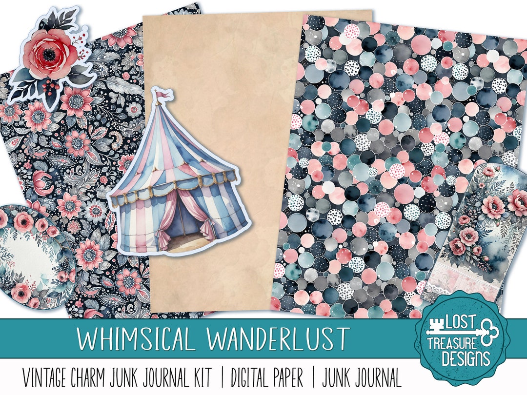 WHIMSICAL WANDERLUST: Vintage Charm Junk Journal Kit, Printable Kit ...
